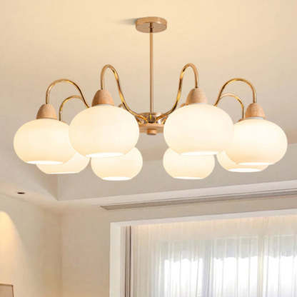 Japanese Branch Curved Oval Iron Wood Glass Chandelier