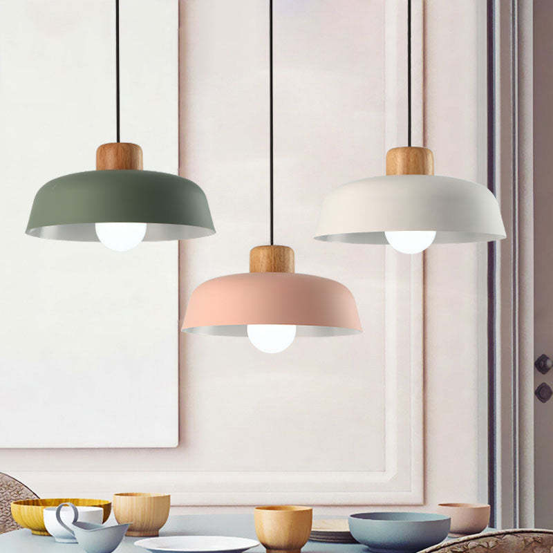 Nordic Pot Lid Wood Iron Pendant Light