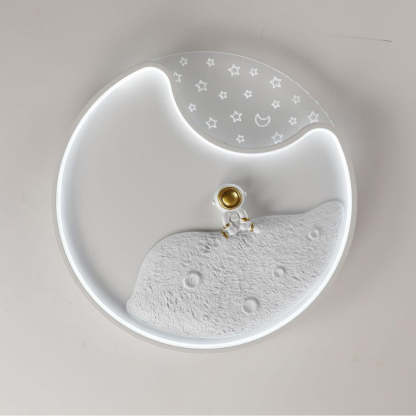 Round Moon Astronaut Iron Acrylic LED Flush Ceiling Light