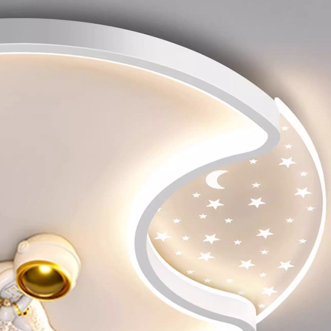 Round Moon Astronaut Iron Acrylic LED Flush Ceiling Light