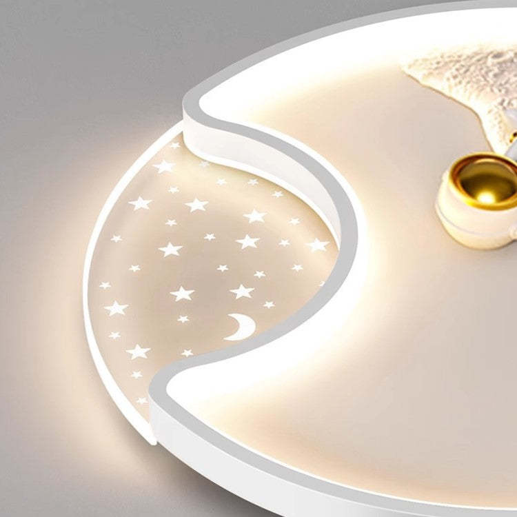 Round Moon Astronaut Iron Acrylic LED Flush Ceiling Light