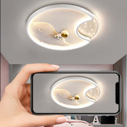Round Moon Astronaut Iron Acrylic LED Flush Ceiling Light