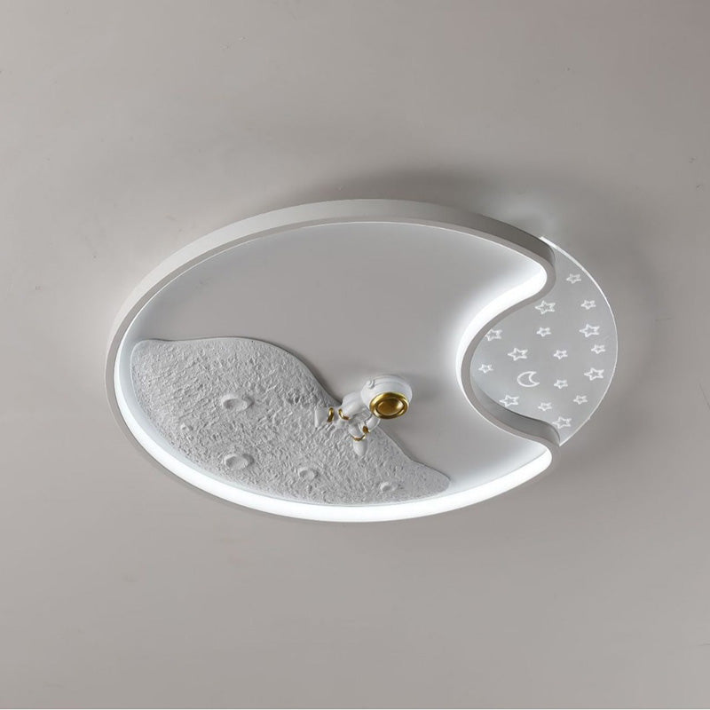 Round Moon Astronaut Iron Acrylic LED Flush Ceiling Light