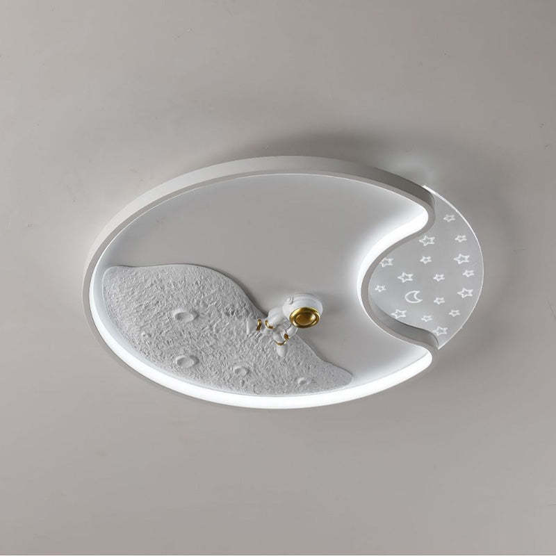 Round Moon Astronaut Iron Acrylic LED Flush Ceiling Light