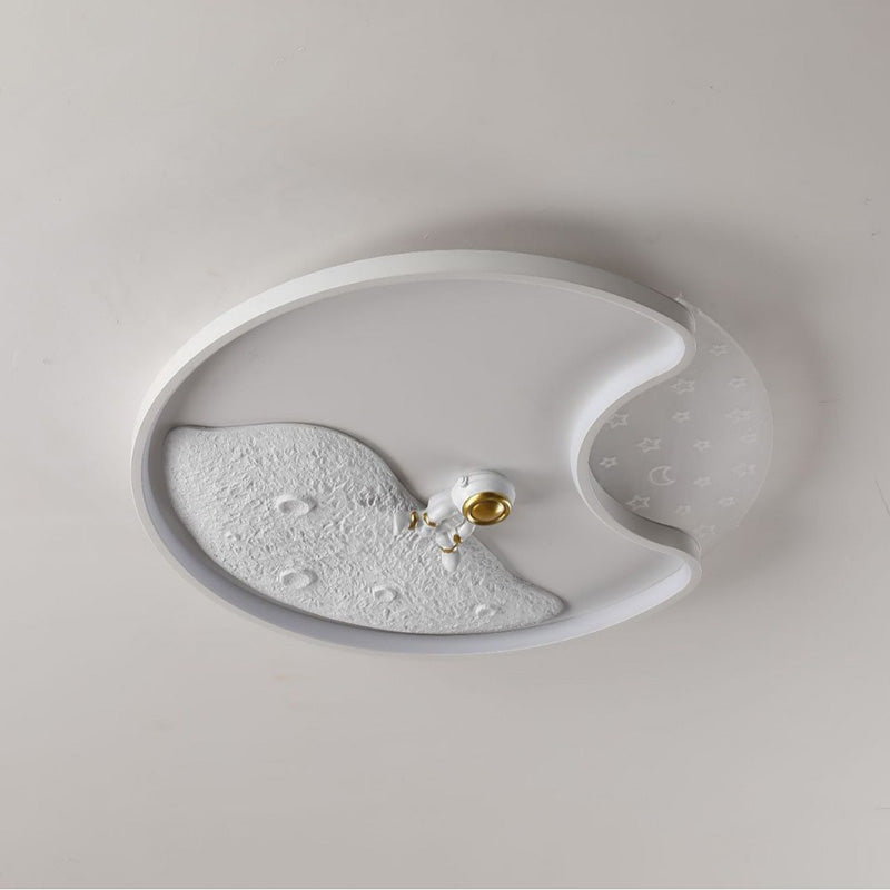 Round Moon Astronaut Iron Acrylic LED Flush Ceiling Light