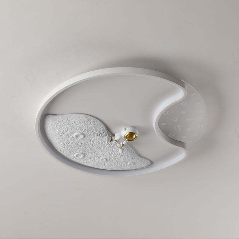 Round Moon Astronaut Iron Acrylic LED Flush Ceiling Light