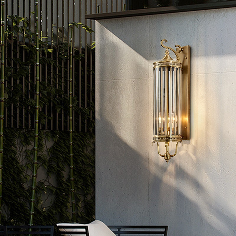 Modern Line Cylinder Copper Frame Glass Shade Wall Sconce