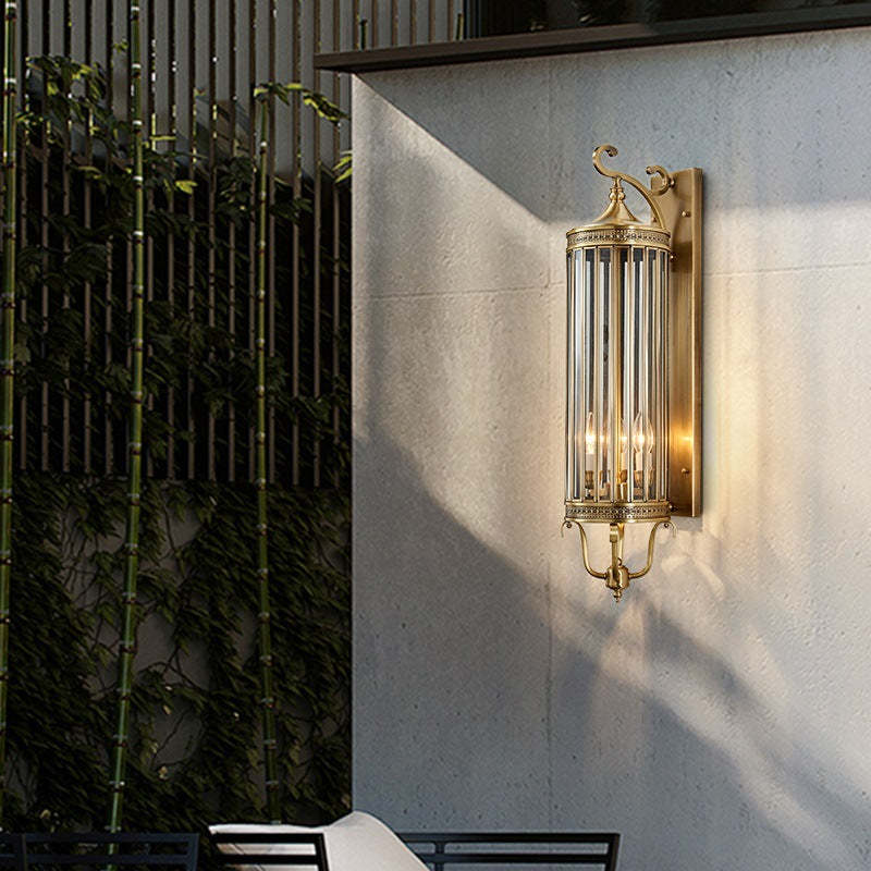 Modern Line Cylinder Copper Frame Glass Shade Wall Sconce