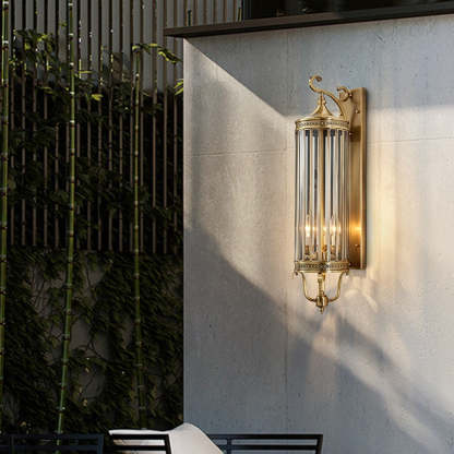 Modern Line Cylinder Copper Frame Glass Shade Wall Sconce