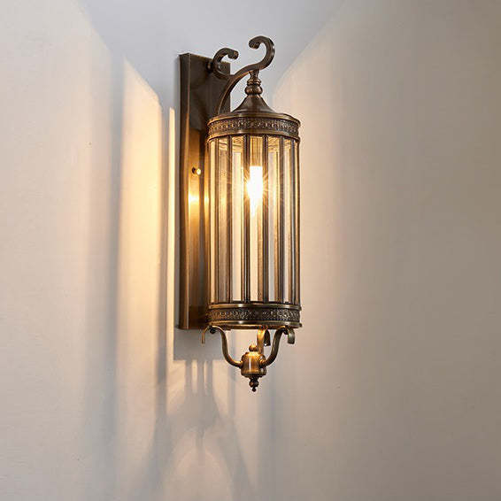 Modern Line Cylinder Copper Frame Glass Shade Wall Sconce