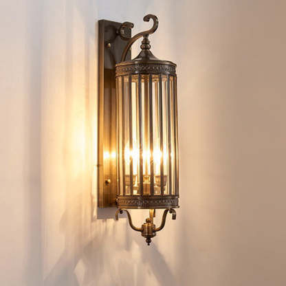 Modern Line Cylinder Copper Frame Glass Shade Wall Sconce