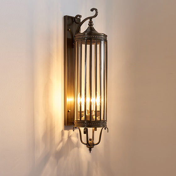 Modern Line Cylinder Copper Frame Glass Shade Wall Sconce