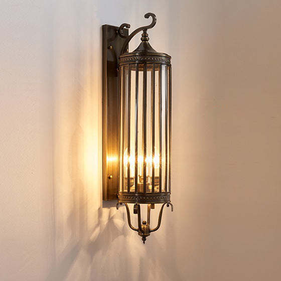 Modern Line Cylinder Copper Frame Glass Shade Wall Sconce