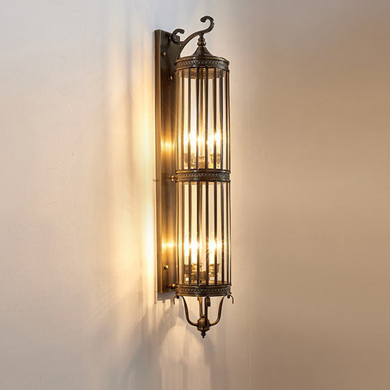 Modern Line Cylinder Copper Frame Glass Shade Wall Sconce