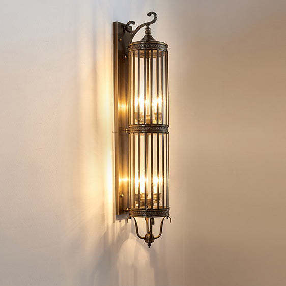 Modern Line Cylinder Copper Frame Glass Shade Wall Sconce