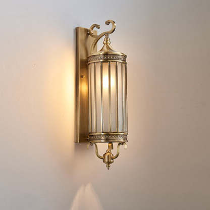 Modern Line Cylinder Copper Frame Glass Shade Wall Sconce