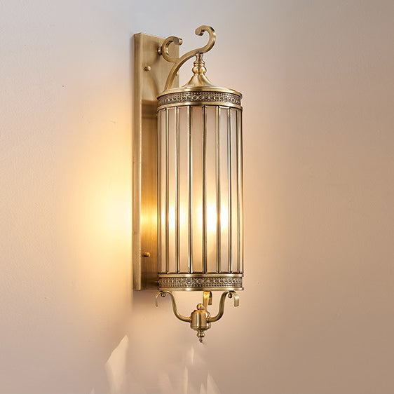 Modern Line Cylinder Copper Frame Glass Shade Wall Sconce