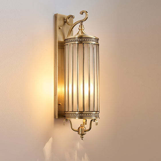 Modern Line Cylinder Copper Frame Glass Shade Wall Sconce