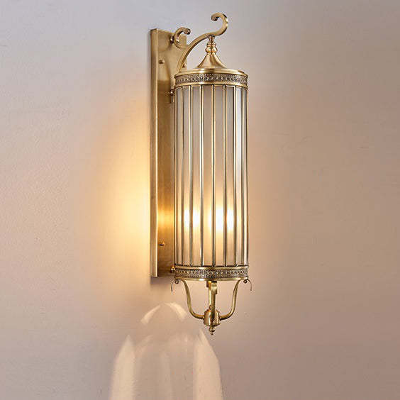 Modern Line Cylinder Copper Frame Glass Shade Wall Sconce