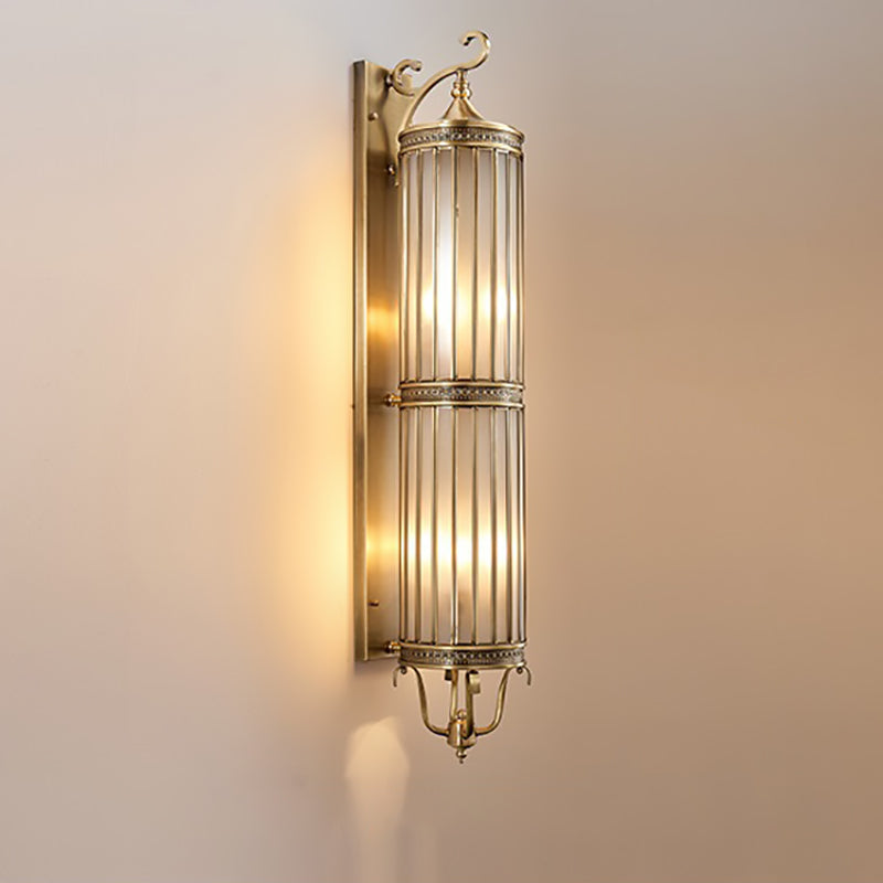 Modern Line Cylinder Copper Frame Glass Shade Wall Sconce