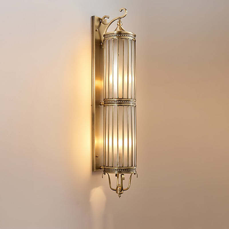 Modern Line Cylinder Copper Frame Glass Shade Wall Sconce