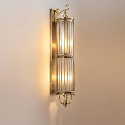 Modern Line Cylinder Copper Frame Glass Shade Wall Sconce