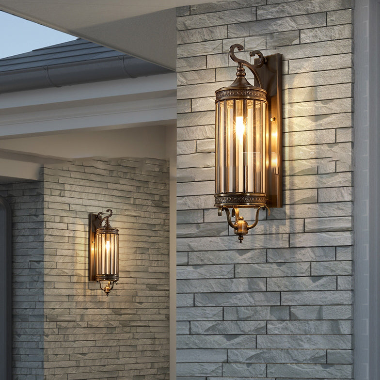 Modern Line Cylinder Copper Frame Glass Shade Wall Sconce
