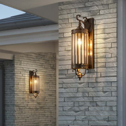Modern Line Cylinder Copper Frame Glass Shade Wall Sconce