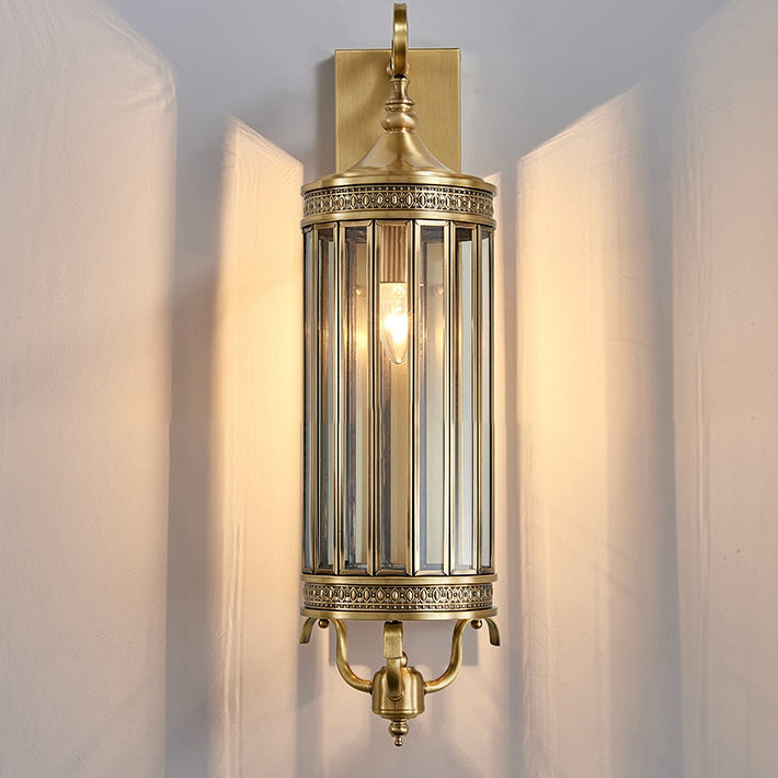Modern Line Cylinder Copper Frame Glass Shade Wall Sconce