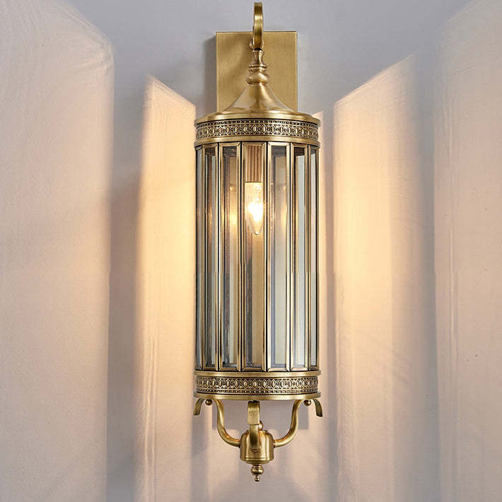 Modern Line Cylinder Copper Frame Glass Shade Wall Sconce