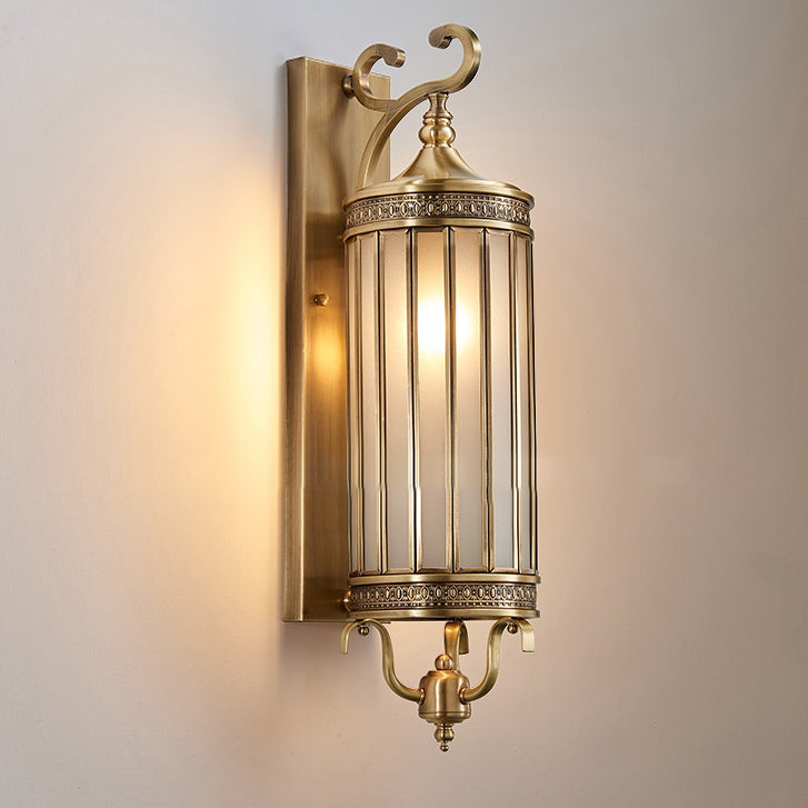 Modern Line Cylinder Copper Frame Glass Shade Wall Sconce