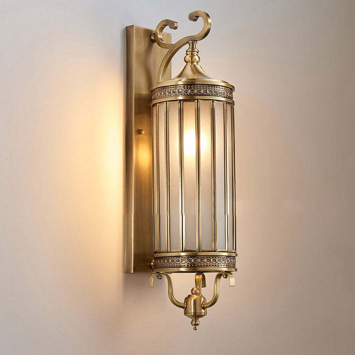 Modern Line Cylinder Copper Frame Glass Shade Wall Sconce