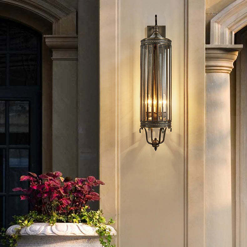 Modern Line Cylinder Copper Frame Glass Shade Wall Sconce