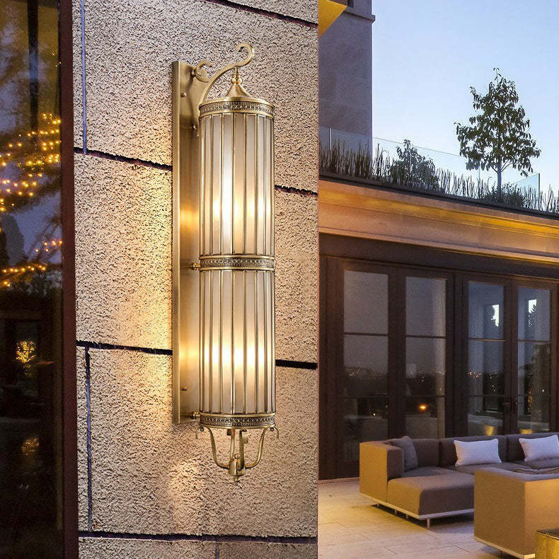 Modern Line Cylinder Copper Frame Glass Shade Wall Sconce