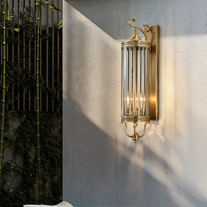 Modern Line Cylinder Copper Frame Glass Shade Wall Sconce