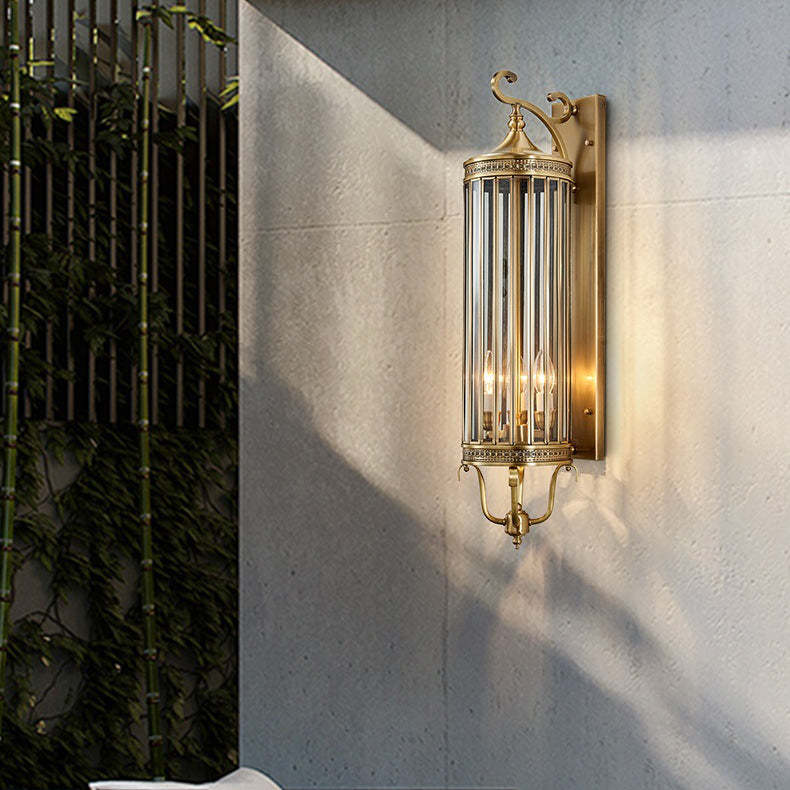 Modern Line Cylinder Copper Frame Glass Shade Wall Sconce