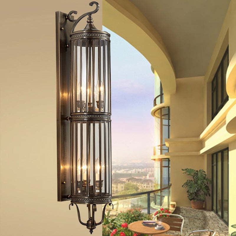 Modern Line Cylinder Copper Frame Glass Shade Wall Sconce