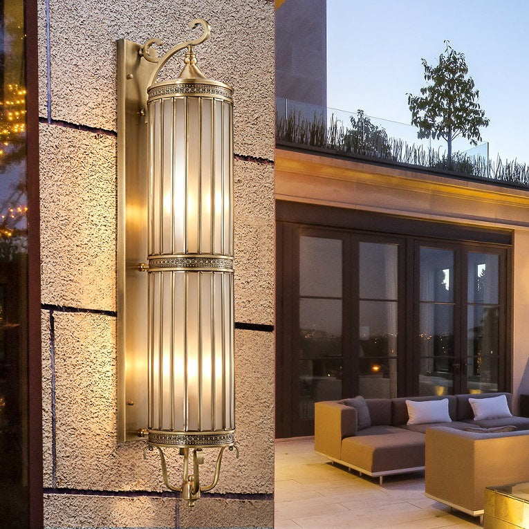 Modern Line Cylinder Copper Frame Glass Shade Wall Sconce