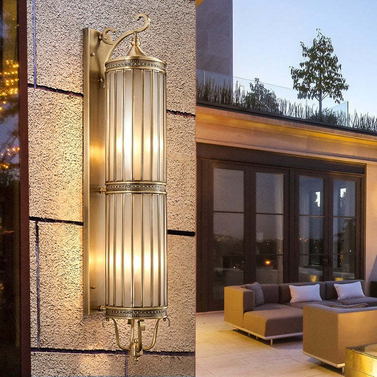 Modern Line Cylinder Copper Frame Glass Shade Wall Sconce