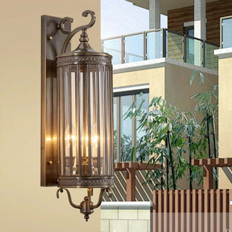 Modern Line Cylinder Copper Frame Glass Shade Wall Sconce