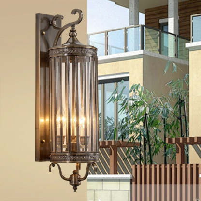 Modern Line Cylinder Copper Frame Glass Shade Wall Sconce