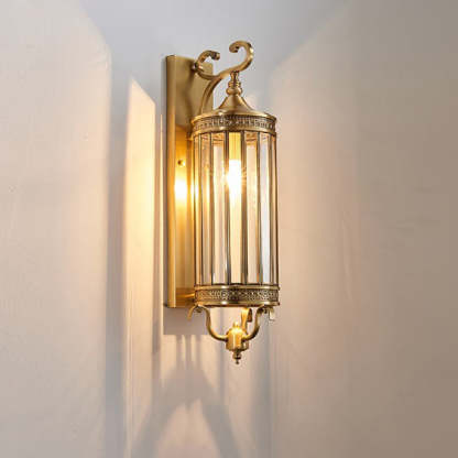 Modern Line Cylinder Copper Frame Glass Shade Wall Sconce