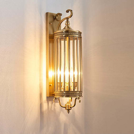 Modern Line Cylinder Copper Frame Glass Shade Wall Sconce
