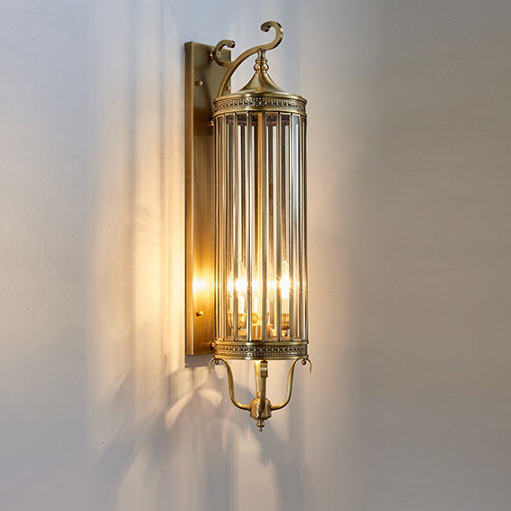 Modern Line Cylinder Copper Frame Glass Shade Wall Sconce