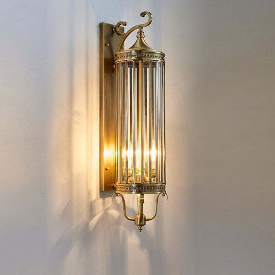 Modern Line Cylinder Copper Frame Glass Shade Wall Sconce