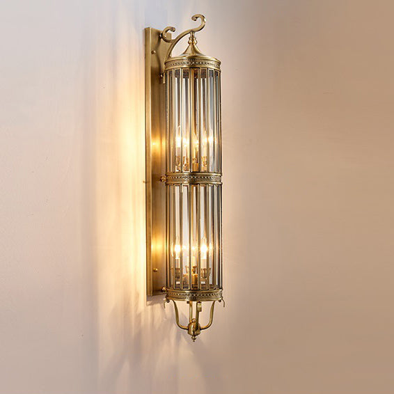 Modern Line Cylinder Copper Frame Glass Shade Wall Sconce