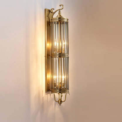 Modern Line Cylinder Copper Frame Glass Shade Wall Sconce