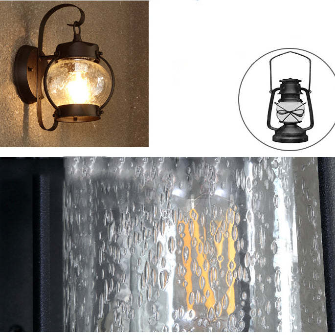 Traditional Rustic Oval Lantern Aluminum Glass Wall Sconce