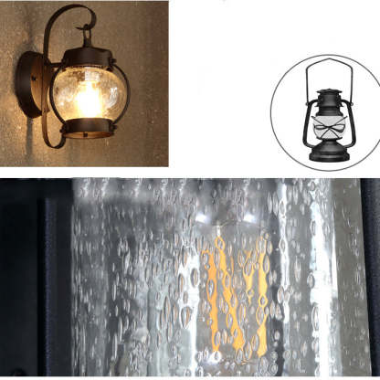 Traditional Rustic Oval Lantern Aluminum Glass Wall Sconce