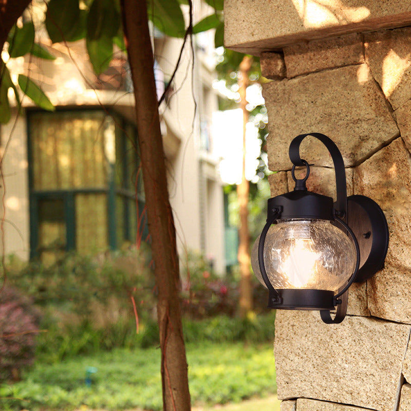 Traditional Rustic Oval Lantern Aluminum Glass Wall Sconce